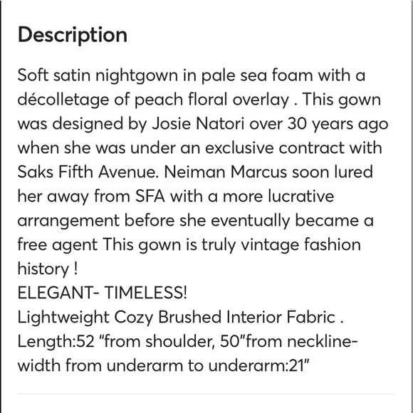 Vintage NATORI SFA - Long Satin Nightgown Sz. SM. - Picture 7 of 7